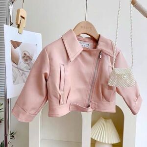 Pink Cropped Jacket with Pearl Bag